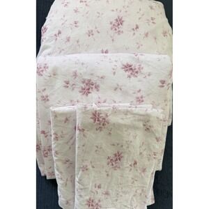 Laura Ashley Garden Muse Queen Sheet Set 4 PC Pink White Floral Flat Fitted Case